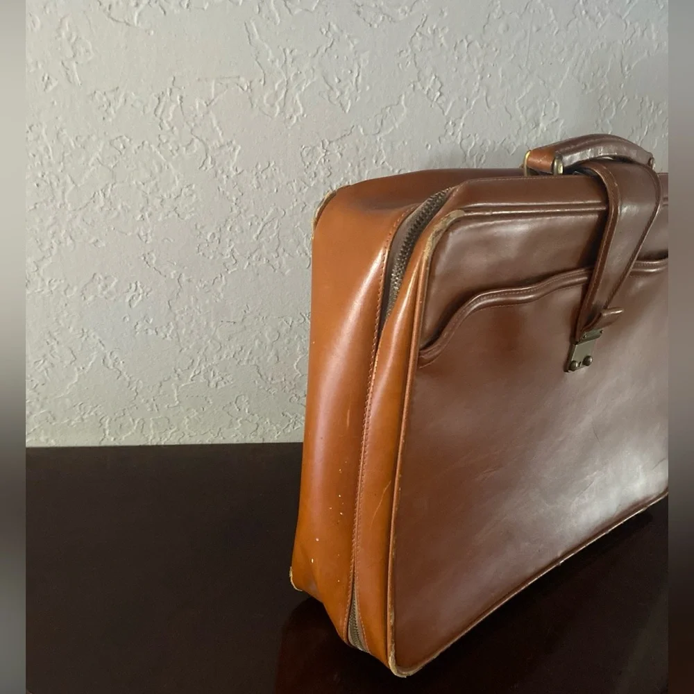Vintage Brown Leather Suitcase Madmen Briefcase Travel Luggage Retro Midcentury